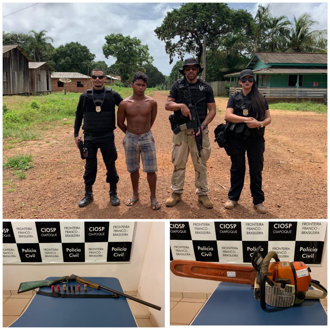POLÍCIA CIVIL DO AMAPÁ PRENDE HOMEM POR TENTATIVA DE HOMICÍDIO E APREENDE ARMA DE FOGO E MOTOSSERRA EM OIAPOQUE